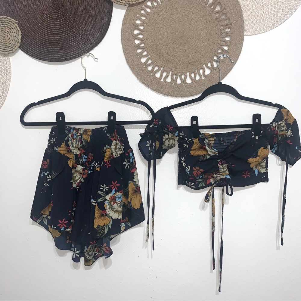 Floral Print Short + Crop Top Set